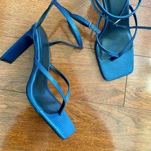Blue, croc skin, square, strappy heel - Princess Polly